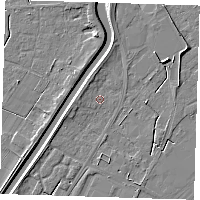 Shaded relief map of the ground around PE140SR, computed from Environment Agency LiDAR. The ground here sits at about 3 m above sea level and falls 6 m across the surrounding 800 m. Surface water reaching this point runs off ground lying to the south-west, 1.0 m higher.