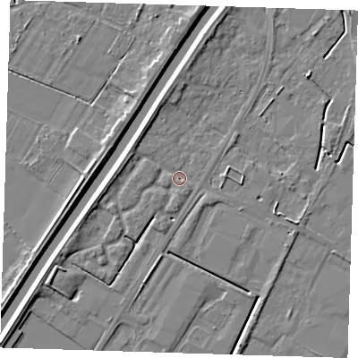 Shaded relief map of the ground around PE140TF, computed from Environment Agency LiDAR. The ground here sits at about 3 m above sea level and falls 5 m across the surrounding 800 m. Surface water reaching this point runs off ground lying to the south-west, 1.1 m higher.