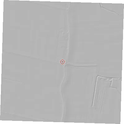 Shaded relief map of the ground around PE147AB, computed from Environment Agency LiDAR. The ground here sits at about 4 m above sea level and falls 3 m across the surrounding 800 m. Surface water reaching this point runs off ground lying to the north-west, 0.7 m higher.