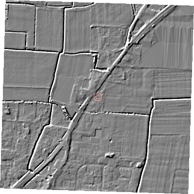 Shaded relief map of the ground around PE147AL, computed from Environment Agency LiDAR. The ground here sits at about 3 m above sea level and falls 4 m across the surrounding 800 m. Surface water reaching this point runs off ground lying to the north-north-east, 0.9 m higher.