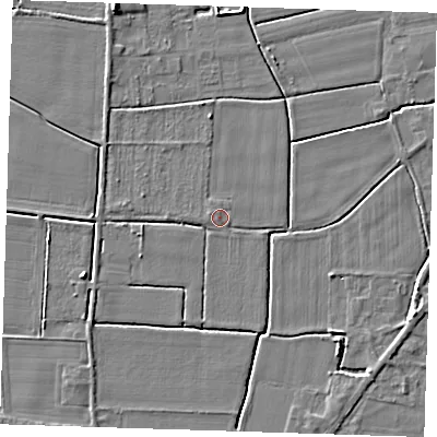 Shaded relief map of the ground around PE147AQ, computed from Environment Agency LiDAR. The ground here sits at about 3 m above sea level and falls 5 m across the surrounding 800 m. Surface water reaching this point runs off ground lying to the west-north-west, 0.6 m higher.