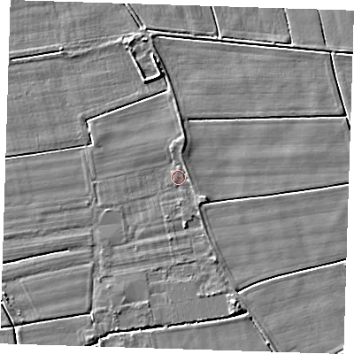 Shaded relief map of the ground around PE147AR, computed from Environment Agency LiDAR. The ground here sits at about 3 m above sea level and falls 3 m across the surrounding 800 m. Surface water reaching this point runs off ground lying to the north-north-east, 0.6 m higher.