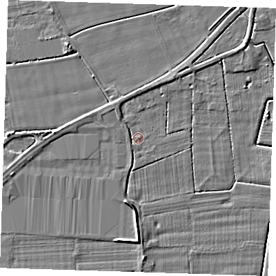 Shaded relief map of the ground around PE147AS, computed from Environment Agency LiDAR. The ground here sits at about 3 m above sea level and falls 6 m across the surrounding 800 m. Surface water reaching this point runs off ground lying to the west, 1.3 m higher.