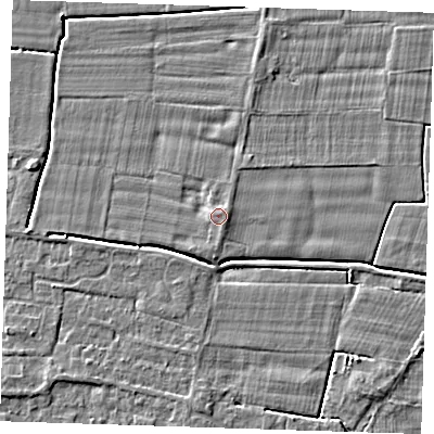 Shaded relief map of the ground around PE147AU, computed from Environment Agency LiDAR. The ground here sits at about 3 m above sea level and falls 4 m across the surrounding 800 m. Surface water reaching this point runs off ground lying to the north-north-east, 0.8 m higher.