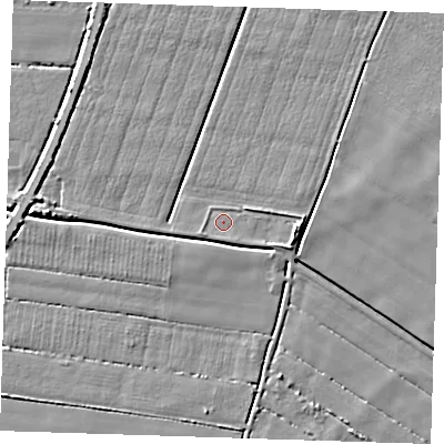 Shaded relief map of the ground around PE147BB, computed from Environment Agency LiDAR. The ground here sits at about 2 m above sea level and falls 5 m across the surrounding 800 m. Surface water reaching this point runs off ground lying to the south-west, 1.2 m higher.