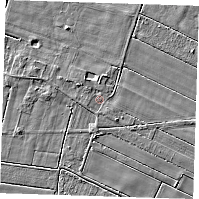 Shaded relief map of the ground around PE147BE, computed from Environment Agency LiDAR. The ground here sits at about 2 m above sea level and falls 4 m across the surrounding 800 m. Surface water reaching this point runs off ground lying to the south-east, 1.2 m higher.