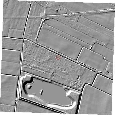 Shaded relief map of the ground around PE147BG, computed from Environment Agency LiDAR. The ground here sits at about 1 m above sea level and falls 6 m across the surrounding 800 m. Surface water reaching this point runs off ground lying to the west-south-west, 2.1 m higher.