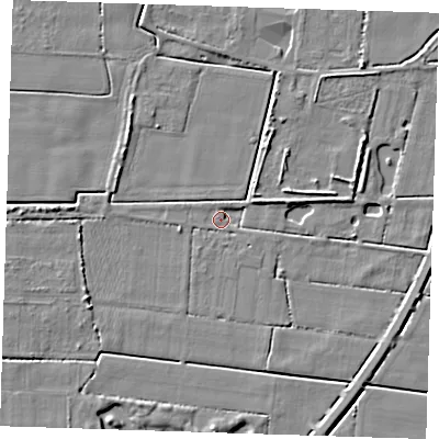 Shaded relief map of the ground around PE147BJ, computed from Environment Agency LiDAR. The ground here sits at about 2 m above sea level and falls 5 m across the surrounding 800 m. Surface water reaching this point runs off ground lying to the west, 1.8 m higher.