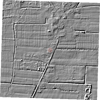 Shaded relief map of the ground around PE147BN, computed from Environment Agency LiDAR. The ground here sits at about 3 m above sea level and falls 5 m across the surrounding 800 m. Surface water reaching this point runs off ground lying to the north-west, 2.6 m higher.