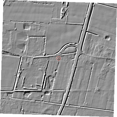 Shaded relief map of the ground around PE147BQ, computed from Environment Agency LiDAR. The ground here sits at about 2 m above sea level and falls 5 m across the surrounding 800 m. Surface water reaching this point runs off ground lying to the north, 1.2 m higher.