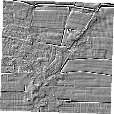 Shaded relief map of the ground around PE147BT, computed from Environment Agency LiDAR. The ground here sits at about 3 m above sea level and falls 4 m across the surrounding 800 m. Surface water reaching this point runs off ground lying to the south-south-west, 0.8 m higher.
