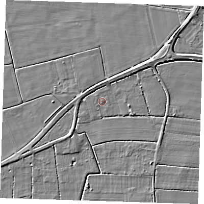 Shaded relief map of the ground around PE147DA, computed from Environment Agency LiDAR. The ground here sits at about 3 m above sea level and falls 5 m across the surrounding 800 m. Surface water reaching this point runs off ground lying to the west-north-west, 0.6 m higher.
