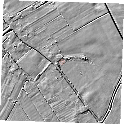 Shaded relief map of the ground around PE147DD, computed from Environment Agency LiDAR. The ground here sits at about 2 m above sea level and falls 5 m across the surrounding 800 m. Surface water reaching this point runs off ground lying to the south-west, 2.4 m higher.