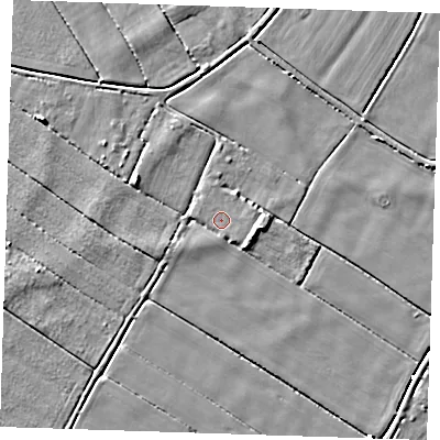 Shaded relief map of the ground around PE147DJ, computed from Environment Agency LiDAR. The ground here sits at about 2 m above sea level and falls 5 m across the surrounding 800 m. Surface water reaching this point runs off ground lying to the south-east, 0.6 m higher.