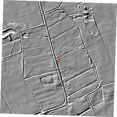 Shaded relief map of the ground around PE147DP, computed from Environment Agency LiDAR. The ground here sits at about 2 m above sea level and falls 5 m across the surrounding 800 m. Surface water reaching this point runs off ground lying to the east, 2.3 m higher.