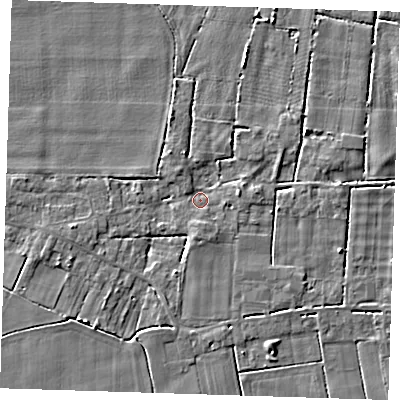 Shaded relief map of the ground around PE147EJ, computed from Environment Agency LiDAR. The ground here sits at about 2 m above sea level and falls 3 m across the surrounding 800 m. Surface water reaching this point runs off ground lying to the south, 1.7 m higher.