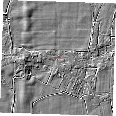 Shaded relief map of the ground around PE147EN, computed from Environment Agency LiDAR. The ground here sits at about 3 m above sea level and falls 5 m across the surrounding 800 m. Surface water reaching this point runs off ground lying to the south-east, 1.1 m higher.