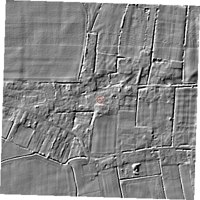 Shaded relief map of the ground around PE147EQ, computed from Environment Agency LiDAR. The ground here sits at about 3 m above sea level and falls 3 m across the surrounding 800 m. Surface water reaching this point runs off ground lying to the south, 1.5 m higher.