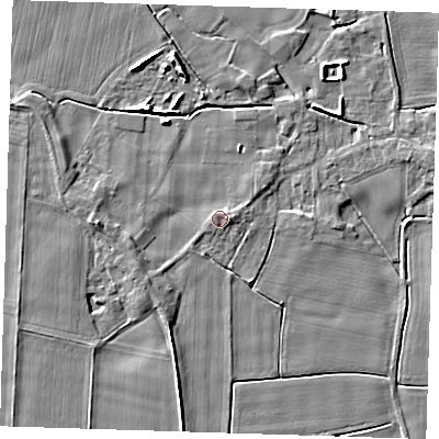 Shaded relief map of the ground around PE147EX, computed from Environment Agency LiDAR. The ground here sits at about 4 m above sea level and falls 6 m across the surrounding 800 m. Surface water reaching this point runs off ground lying to the east, 0.9 m higher.