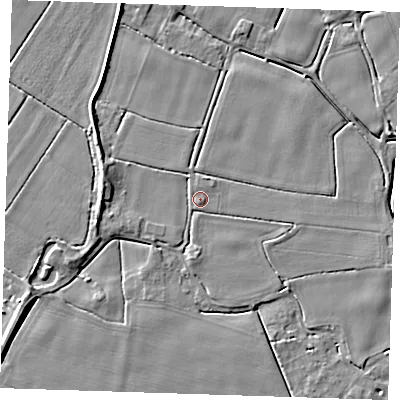 Shaded relief map of the ground around PE147HN, computed from Environment Agency LiDAR. The ground here sits at about 3 m above sea level and falls 5 m across the surrounding 800 m. Surface water reaching this point runs off ground lying to the west, 3.3 m higher.