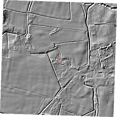Shaded relief map of the ground around PE147HR, computed from Environment Agency LiDAR. The ground here sits at about 2 m above sea level and falls 5 m across the surrounding 800 m. Surface water reaching this point runs off ground lying to the south-west, 2.0 m higher.