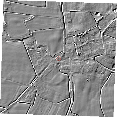 Shaded relief map of the ground around PE147HS, computed from Environment Agency LiDAR. The ground here sits at about 2 m above sea level and falls 4 m across the surrounding 800 m. Surface water reaching this point runs off ground lying to the west-north-west, 2.0 m higher.