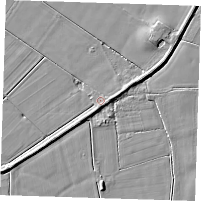 Shaded relief map of the ground around PE147JB, computed from Environment Agency LiDAR. The ground here sits at about 4 m above sea level and falls 5 m across the surrounding 800 m. Surface water reaching this point runs off ground lying to the south-east, 1.3 m higher.