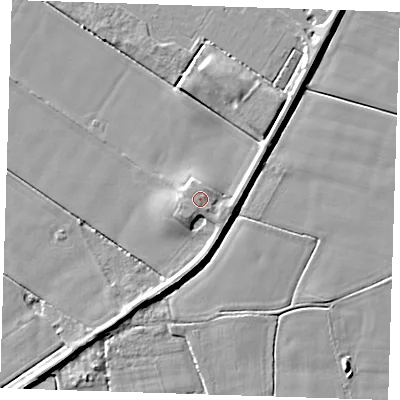 Shaded relief map of the ground around PE147JD, computed from Environment Agency LiDAR. The ground here sits at about 6 m above sea level and falls 5 m across the surrounding 800 m. Surface water reaching this point runs off ground lying to the south-west, 0.6 m higher.