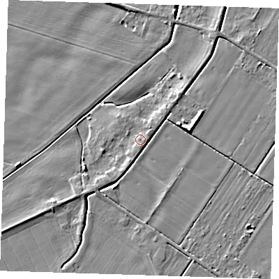 Shaded relief map of the ground around PE147JG, computed from Environment Agency LiDAR. The ground here sits at about 5 m above sea level and falls 6 m across the surrounding 800 m. Surface water reaching this point runs off ground lying to the north-east, 1.7 m higher.