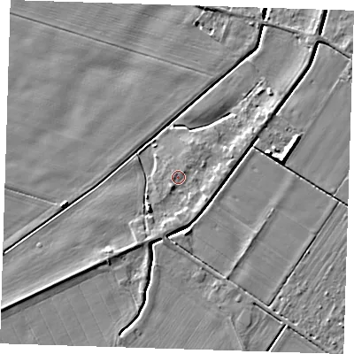 Shaded relief map of the ground around PE147JL, computed from Environment Agency LiDAR. The ground here sits at about 4 m above sea level and falls 5 m across the surrounding 800 m. Surface water reaching this point runs off ground lying to the east-north-east, 1.7 m higher.