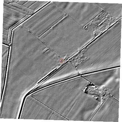Shaded relief map of the ground around PE147JP, computed from Environment Agency LiDAR. The ground here sits at about 4 m above sea level and falls 5 m across the surrounding 800 m. Surface water reaching this point runs off ground lying to the east-north-east, 0.6 m higher.