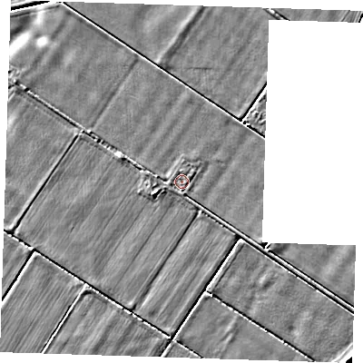 Shaded relief map of the ground around PE147JR, computed from Environment Agency LiDAR. The ground here sits at about 4 m above sea level and falls 3 m across the surrounding 800 m. The ground contributing surface water to this point lies to the north.