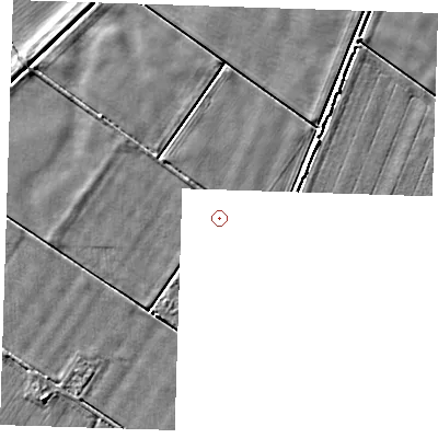Shaded relief map of the ground around PE147JX, computed from Environment Agency LiDAR. and falls 3 m across the surrounding 800 m.