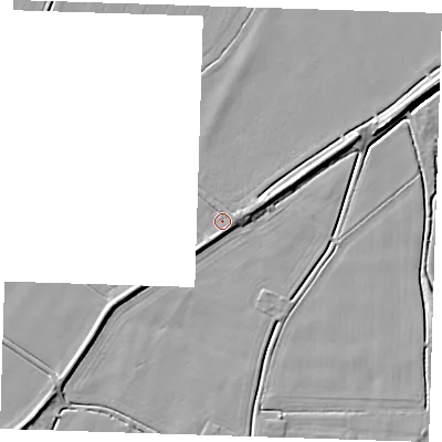 Shaded relief map of the ground around PE147JY, computed from Environment Agency LiDAR. The ground here sits at about 4 m above sea level and falls 5 m across the surrounding 800 m. Surface water reaching this point runs off ground lying to the south-south-west, 1.6 m higher.