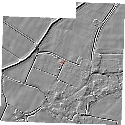 Shaded relief map of the ground around PE147JZ, computed from Environment Agency LiDAR. The ground here sits at about 3 m above sea level and falls 4 m across the surrounding 800 m. Surface water reaching this point runs off ground lying to the south-east, 1.8 m higher.