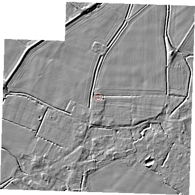Shaded relief map of the ground around PE147LA, computed from Environment Agency LiDAR. The ground here sits at about 3 m above sea level and falls 5 m across the surrounding 800 m. Surface water reaching this point runs off ground lying to the east, 1.9 m higher.