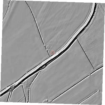 Shaded relief map of the ground around PE147LB, computed from Environment Agency LiDAR. The ground here sits at about 4 m above sea level and falls 6 m across the surrounding 800 m. Surface water reaching this point runs off ground lying to the south-south-west, 3.8 m higher.
