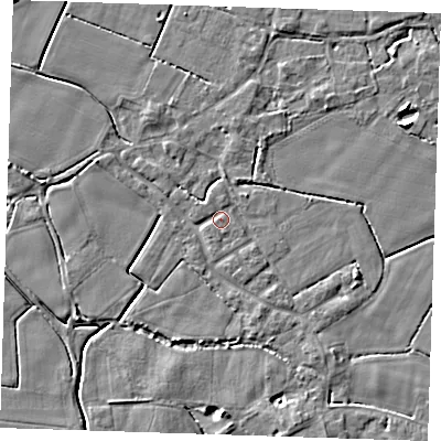 Shaded relief map of the ground around PE147LG, computed from Environment Agency LiDAR. The ground here sits at about 3 m above sea level and falls 4 m across the surrounding 800 m. Surface water reaching this point runs off ground lying to the south-south-west, 3.5 m higher.