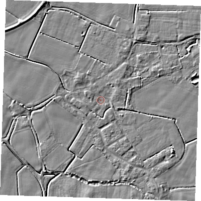 Shaded relief map of the ground around PE147LJ, computed from Environment Agency LiDAR. The ground here sits at about 2 m above sea level and falls 5 m across the surrounding 800 m. Surface water reaching this point runs off ground lying to the north-west, 4.1 m higher.