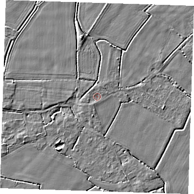 Shaded relief map of the ground around PE147LP, computed from Environment Agency LiDAR. The ground here sits at about 3 m above sea level and falls 5 m across the surrounding 800 m. Surface water reaching this point runs off ground lying to the north-north-west, 0.8 m higher.