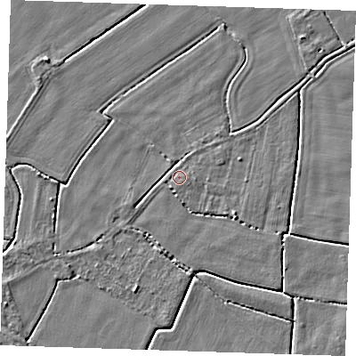 Shaded relief map of the ground around PE147LR, computed from Environment Agency LiDAR. The ground here sits at about 2 m above sea level and falls 4 m across the surrounding 800 m. Surface water reaching this point runs off ground lying to the east-south-east, 1.0 m higher.