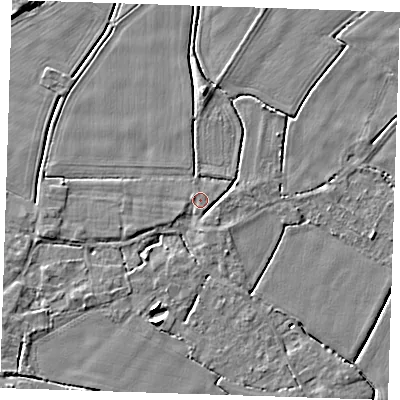 Shaded relief map of the ground around PE147LW, computed from Environment Agency LiDAR. The ground here sits at about 3 m above sea level and falls 5 m across the surrounding 800 m. Surface water reaching this point runs off ground lying to the south-east, 2.0 m higher.