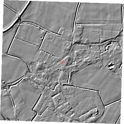 Shaded relief map of the ground around PE147ND, computed from Environment Agency LiDAR. The ground here sits at about 3 m above sea level and falls 5 m across the surrounding 800 m. Surface water reaching this point runs off ground lying to the south, 0.8 m higher.