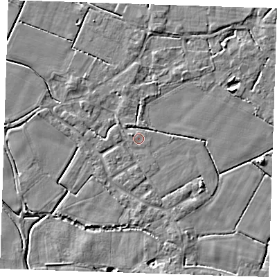 Shaded relief map of the ground around PE147NG, computed from Environment Agency LiDAR. The ground here sits at about 2 m above sea level and falls 4 m across the surrounding 800 m. Surface water reaching this point runs off ground lying to the west-north-west, 1.0 m higher.