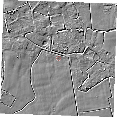 Shaded relief map of the ground around PE147NR, computed from Environment Agency LiDAR. The ground here sits at about 2 m above sea level and falls 4 m across the surrounding 800 m. Surface water reaching this point runs off ground lying to the north-north-east, 3.2 m higher.