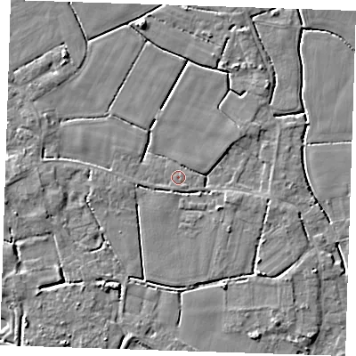 Shaded relief map of the ground around PE147NU, computed from Environment Agency LiDAR. The ground here sits at about 2 m above sea level and falls 4 m across the surrounding 800 m. Surface water reaching this point runs off ground lying to the north-east, 1.3 m higher.