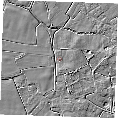 Shaded relief map of the ground around PE147NX, computed from Environment Agency LiDAR. The ground here sits at about 3 m above sea level and falls 4 m across the surrounding 800 m. Surface water reaching this point runs off ground lying to the west-south-west, 0.9 m higher.