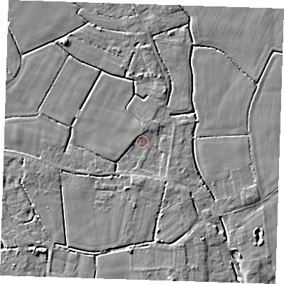 Shaded relief map of the ground around PE147NY, computed from Environment Agency LiDAR. The ground here sits at about 2 m above sea level and falls 5 m across the surrounding 800 m. Surface water reaching this point runs off ground lying to the south, 3.6 m higher.