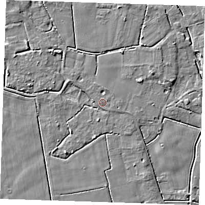 Shaded relief map of the ground around PE147PE, computed from Environment Agency LiDAR. The ground here sits at about 3 m above sea level and falls 5 m across the surrounding 800 m. Surface water reaching this point runs off ground lying to the west, 0.6 m higher.