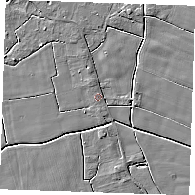Shaded relief map of the ground around PE147PF, computed from Environment Agency LiDAR. The ground here sits at about 3 m above sea level and falls 5 m across the surrounding 800 m. Surface water reaching this point runs off ground lying to the north, 2.7 m higher.